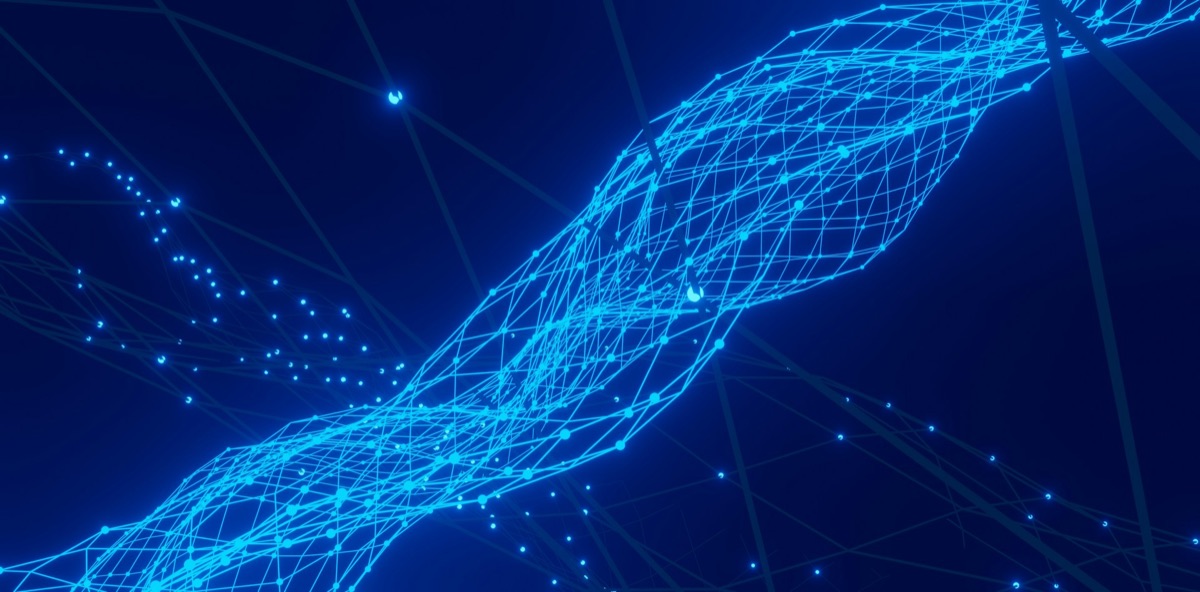 Glowing blue network of connected data points